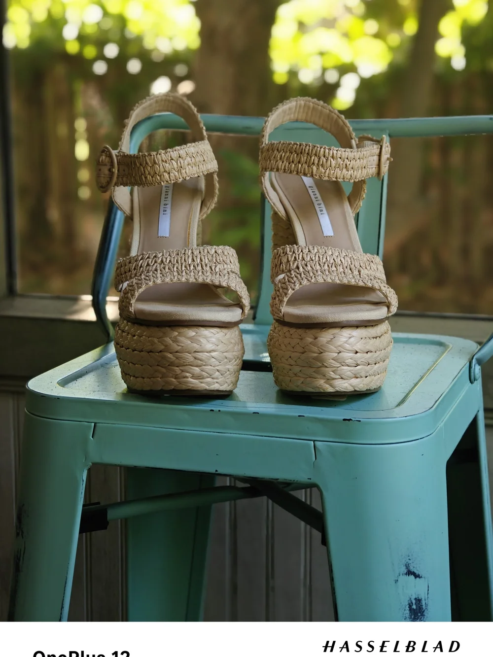 Woven Platform High-Heel Sandals in Natural Beige
